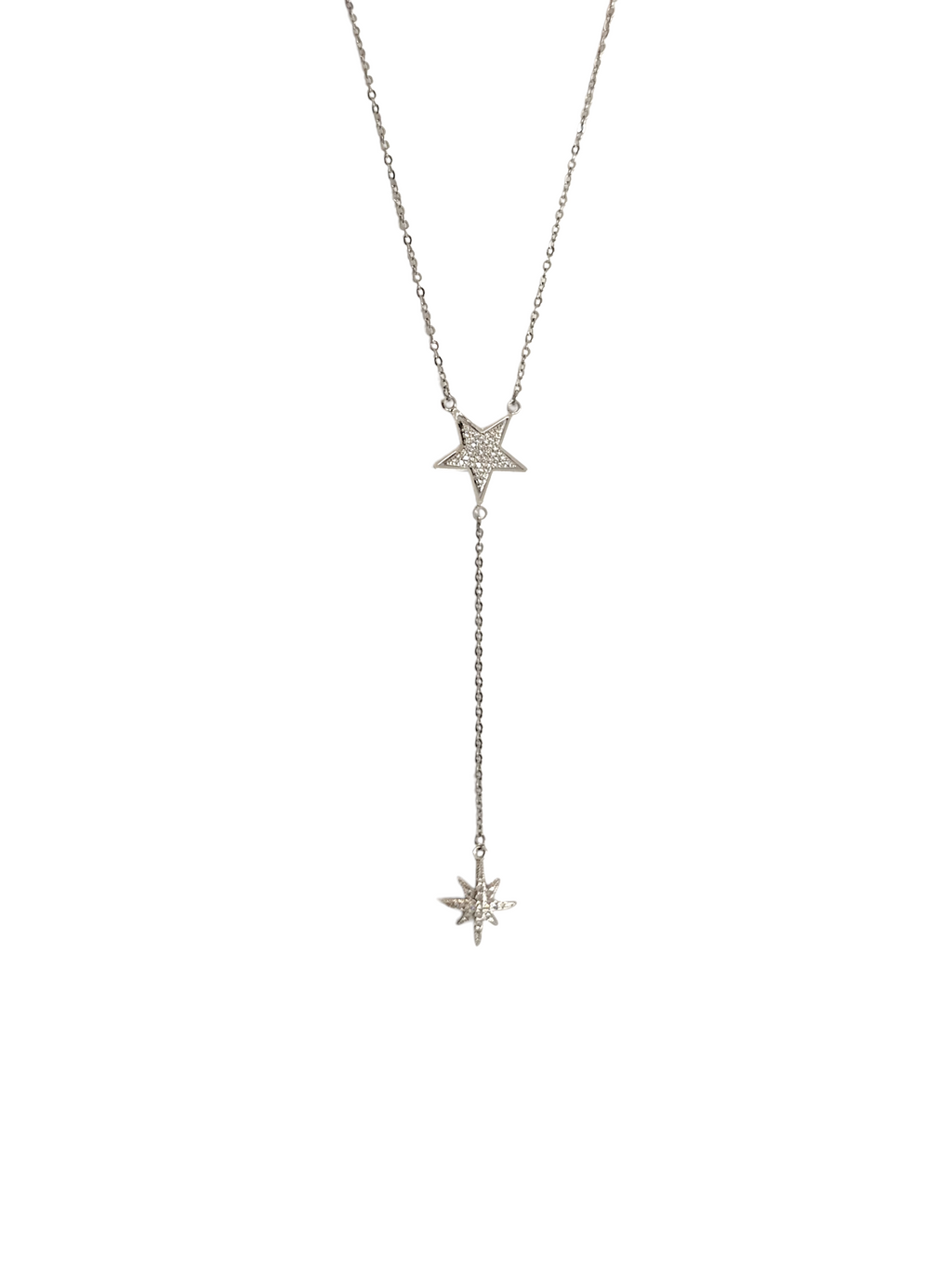 שרשרת כסף עיצוב עניבה בשילוב 2 כוכבים משובצים סברובסקי